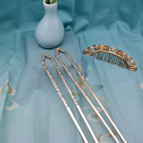 袍子的杂货铺 唐风发簪印敦煌花纹发饰u型簪子供养人头饰古典头饰