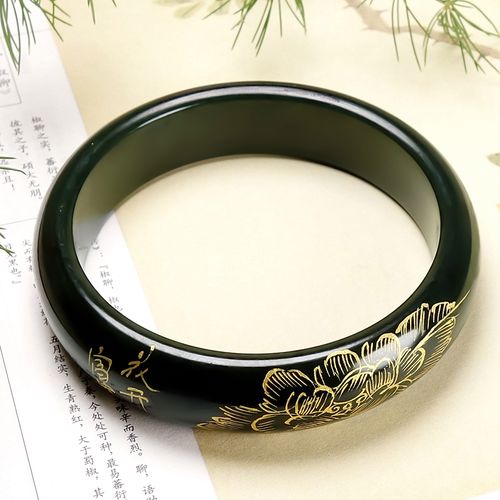 【好物】和田玉描金手镯内径60 重量65.60克 尚品恒缘