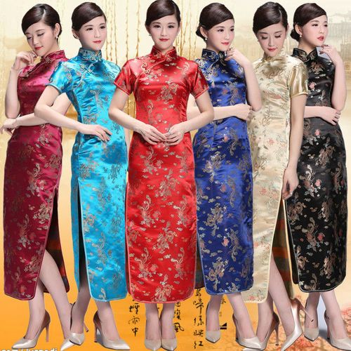 传统复古中式女装民族服装表演拍照走秀中国风长款龙凤旗袍礼服裙