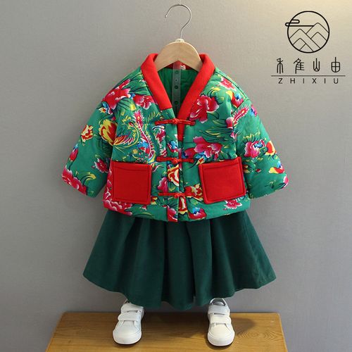 女童大花棉袄唐装拜年服2021冬季加厚小女孩东北喜庆过年汉服棉衣