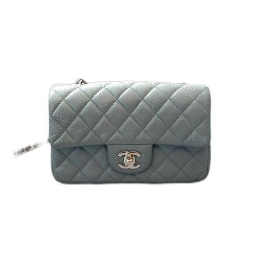 【正品保真】 香奈儿/chanel cf 浅蓝色银扣 大mini