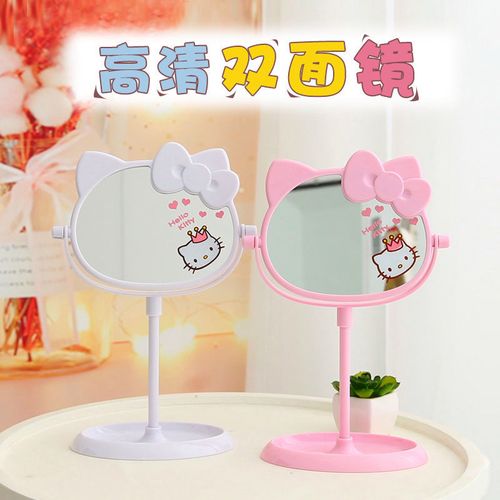 网红梳妆台双面镜子家用卡通可爱化妆镜台式宿舍桌面带收纳盒一体