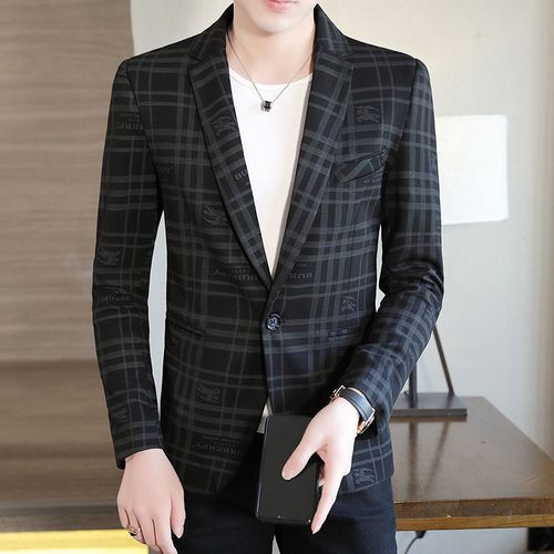 小西服中青年韩版西服休闲西装男格子春秋季男装时尚流行百搭青年款式
