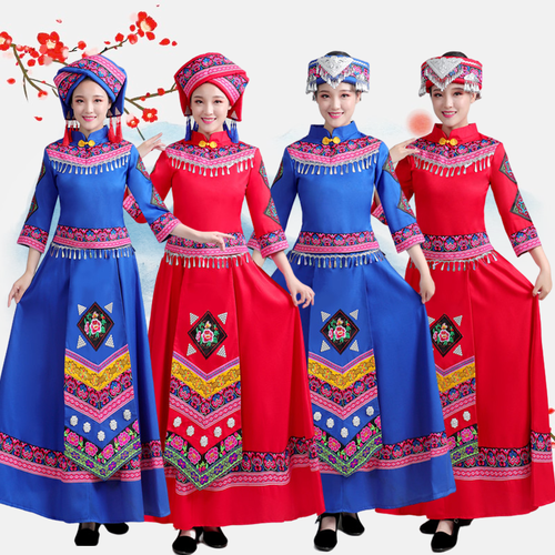 56个少数民族特色传统仫佬族服装女成人舞台舞蹈服装合唱表演服新