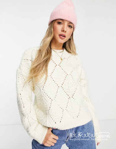 30 topshop 21秋冬女装 钩针跳线宽松套头针织衫