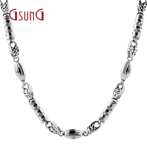 gsung   时尚大气铂金pt950男士项链圆筒橄榄珠白金男款颈链需要定制