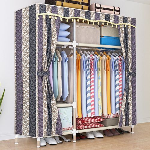 简易衣柜钢管加粗加固布衣柜现代简约出租房用家用收纳挂衣橱1米2