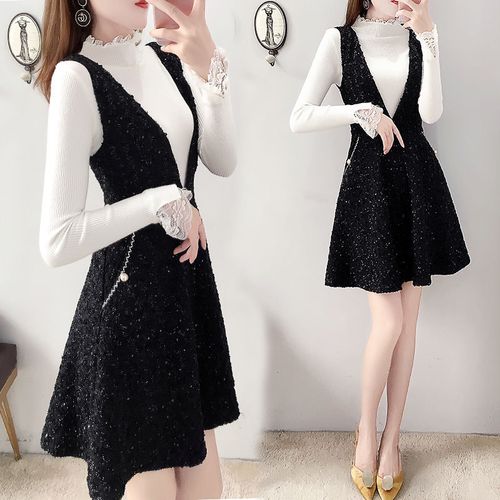 毛呢连衣裙2019初秋新款背带裙女秋冬季背心裙小香风马甲裙潮套装