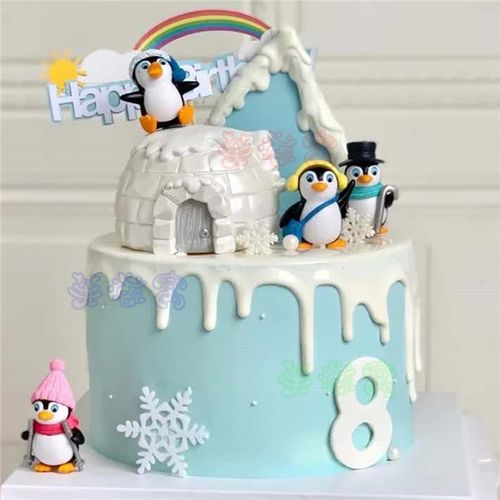 小企鹅生日蛋糕创意儿童圣诞节滑雪冰雪主题雪地场景同城全国北京上海