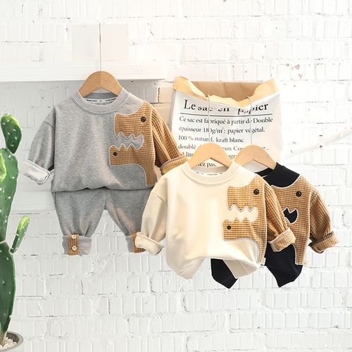 男童新款3个月0-4岁宝宝韩版春秋衣服男孩小童休闲卡通卫衣两件套