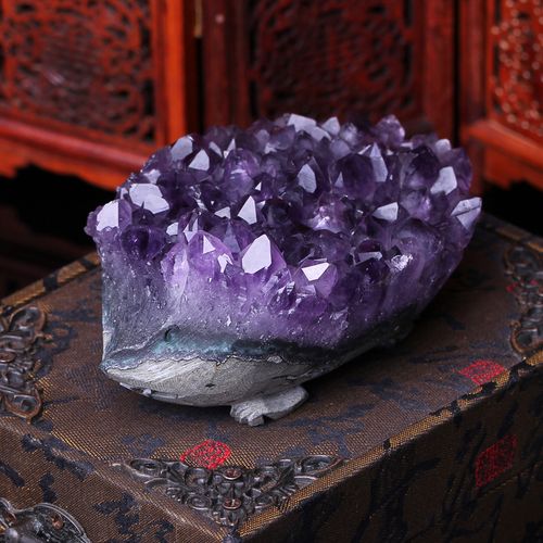 天然紫水晶簇原石摆件净化水晶消磁水晶洞刺猬象形摆件