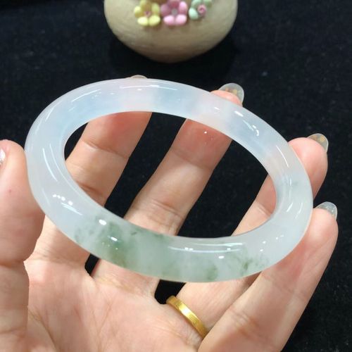 金丝玉天山冰翠翡翠色飘花宝石光白冰手镯圆条福镯平安镯清新脱俗