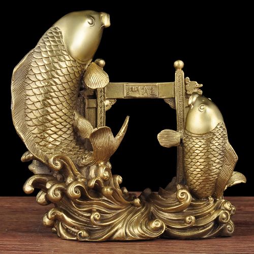 黄铜鲤龙门铜鱼摆件风水工艺品家居客厅玄关装饰品商务