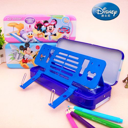 迪士尼文具三层铁文具盒可爱铅笔盒多功能男女笔袋儿童笔盒看书架
