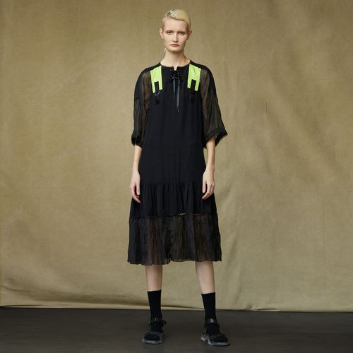 donoratico达衣岩时尚拼接连衣裙2021新款夏运动感肩带压褶长裙