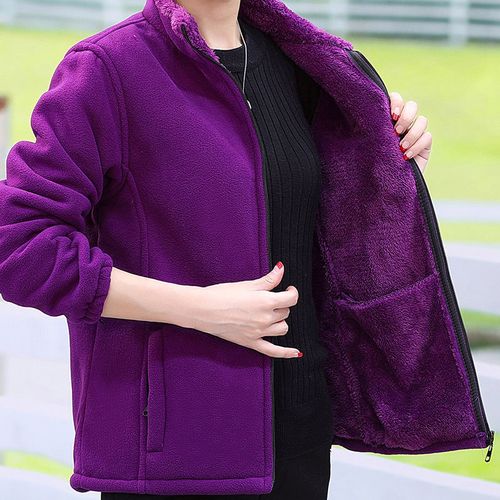 女士摇粒绒外套新款抓绒上衣中青老年百搭运动卫衣宽松大码外穿女