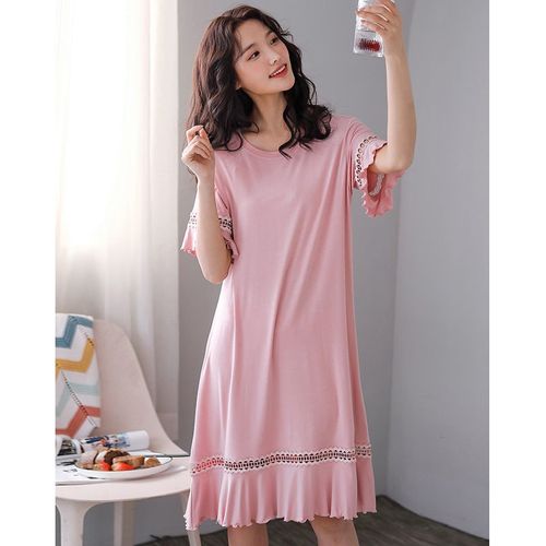 莫代尔睡裙女夏冰丝中长款孕妇夏天中青年睡衣妈妈宽松大码家居服吉诺