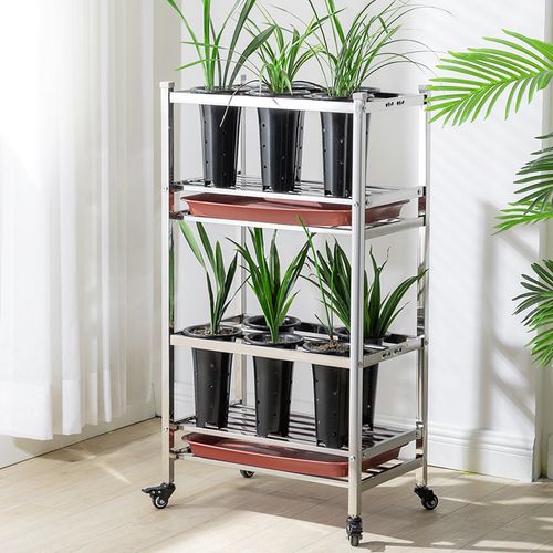 304不锈钢兰花架子置物架花盆可移动调节带轮户外室内多层专用架