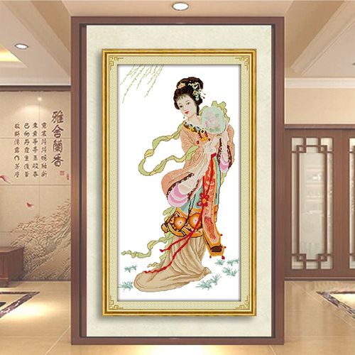 古代美女人物十字绣仙女竖款玄关挂画客厅新款中国古典女子画像图