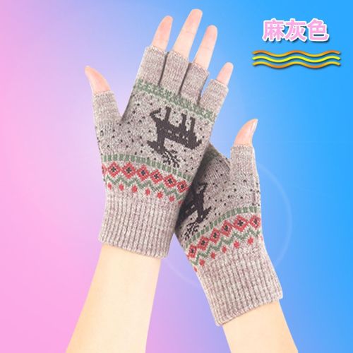 半指手套女冬天五指露指针织毛线手套学生写字半截保暖防寒漏五指