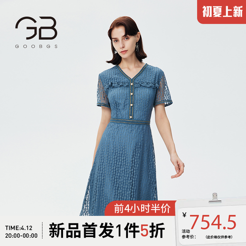 goobgs gb谷邦连衣裙女2022年流行款春夏新款法式收腰显瘦通勤夏装女