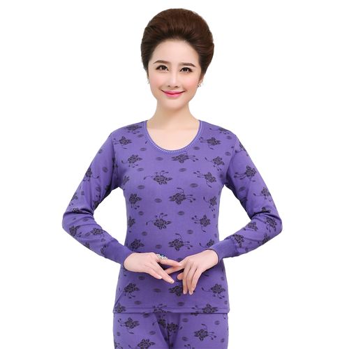浪莎秋衣秋裤中老年人女纯棉妈妈保暖内衣老人中高领大码棉毛衫套装