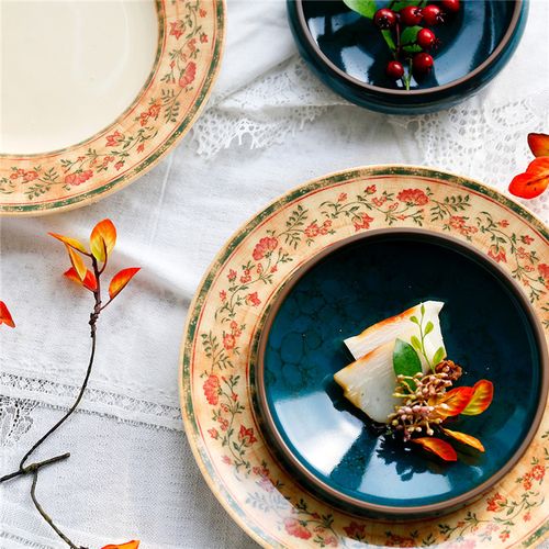 一鸿陶瓷餐具 醉秋盈 菜盘西餐盘平盘装饰摆件欧式家用买满包邮
