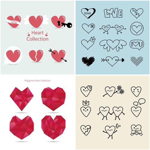 a0517可爱卡通爱心手绘简约线条碎片爱情心形eps设计素材ai矢量图
