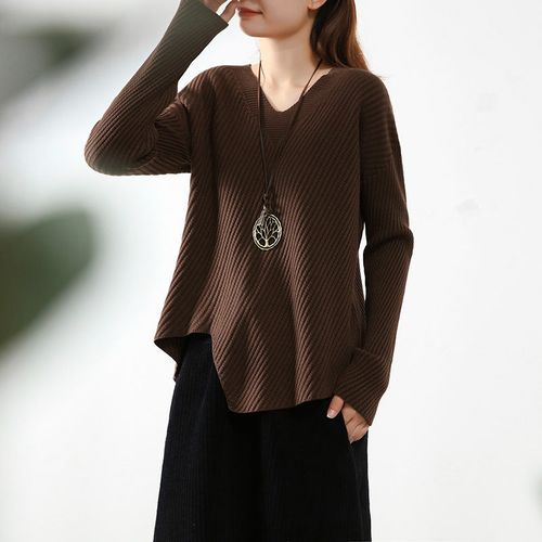 毛衣女 针织打底衫秋冬洋气百搭显瘦宽松不规则上衣慵懒v领鸡心领