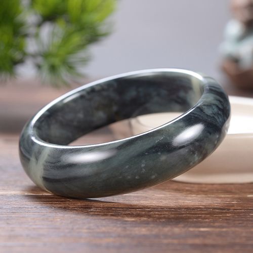 千尺山 新疆和田玉墨玉青花籽料女士手镯玉镯子 内径57/58mm 78克