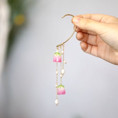 耳挂女无耳洞汉服超仙花朵流苏耳环夏季小清新古风挂耳式女耳坠