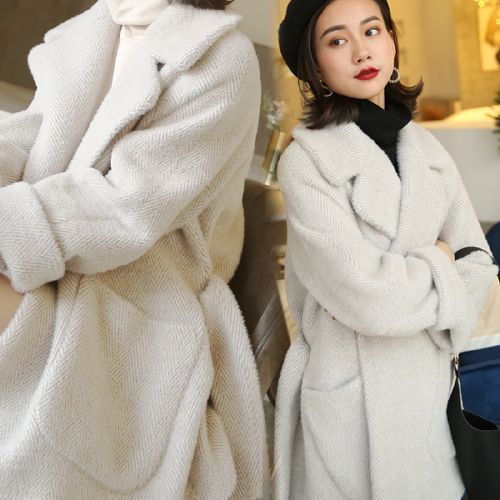 2020新款水貂绒小个子毛呢外套女中长款秋冬韩版流行黄金貂绒大衣