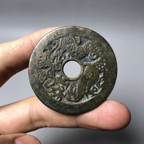 古钱币龙凤图大龙凤花钱圆孔压胜钱黄亮传世包浆老道真品翻砂
