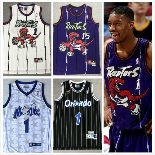 猛龙1号麦迪球衣15卡特刺绣复古网眼大龙魔术经典条纹暗星篮球服