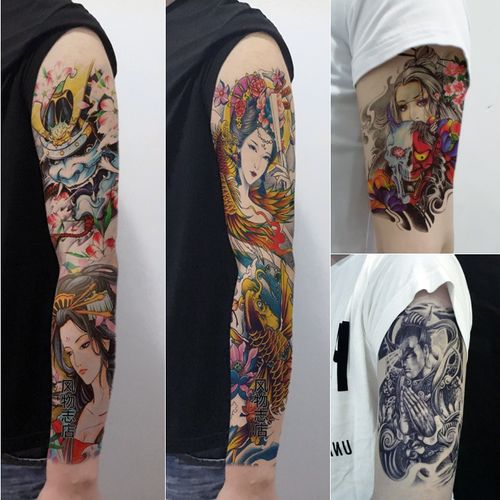 2张全臂 2张半臂 二郎神艺妓纹手臂身贴防水持久男女花臂逼真刺青