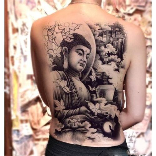 满背大日如来纹身贴男防水持久如来佛像手臂仿真包邮胸部后背花臂