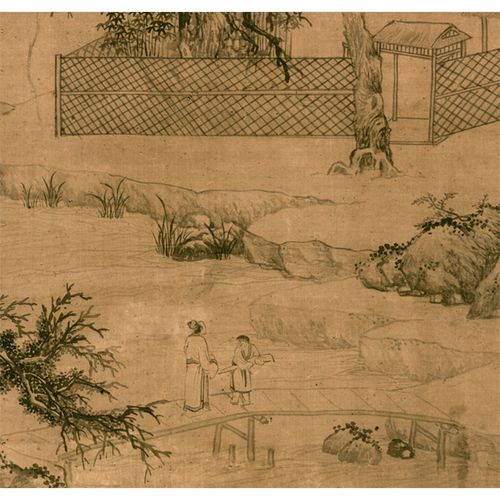 明文征明携琴访友图国画绢本高清中式卧室艺术名人古代临摹复制品