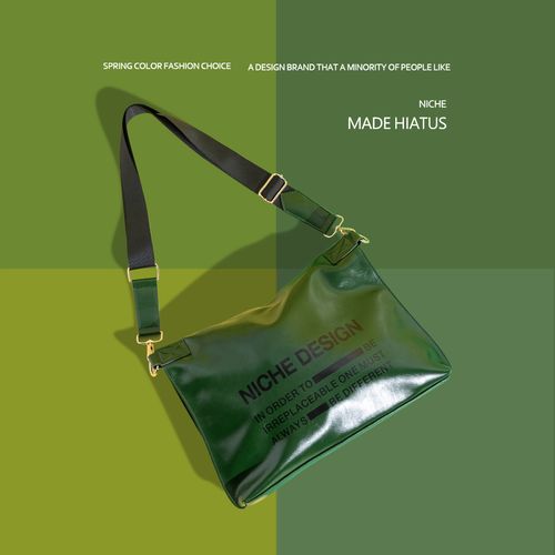 hiatus小众复古油蜡皮字母标语中古款休闲折叠托特包斜挎信封大包