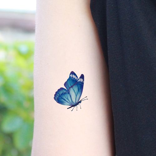 兀十 小清新彩色蝴蝶纹身贴防水持久女性感脚踝肩手背锁骨贴纸