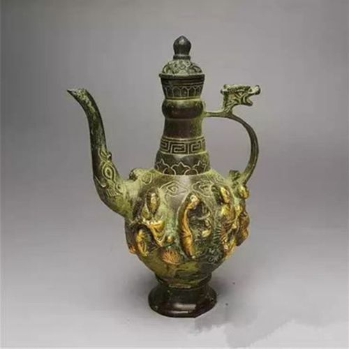 仿古做旧青铜器黄铜做旧八仙过海茶壶酒壶八仙铜茶壶水壶
