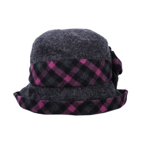 盛锡福帽子19年秋冬季小沿女士盆帽格纹卷边休闲帽女士渔夫帽