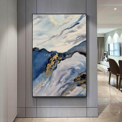 纯手绘油画抽象流彩壁画现代金箔装饰画北欧轻奢挂画设计艺术大气