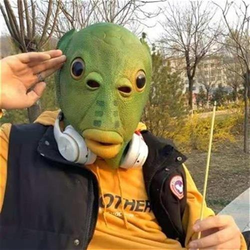 怪鱼面具人绿鱼头绿y色沙雕头w鱼鱼怪头套