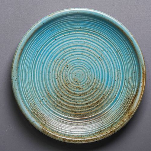 酒店窑变釉平盘炫纹浅式盘西餐复古陶瓷盘子餐厅创意摆盘点心盘子