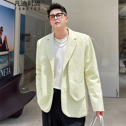假两件拼接设计感小众西装男宽松韩版ins网红小香风休闲西服 草绿色 m