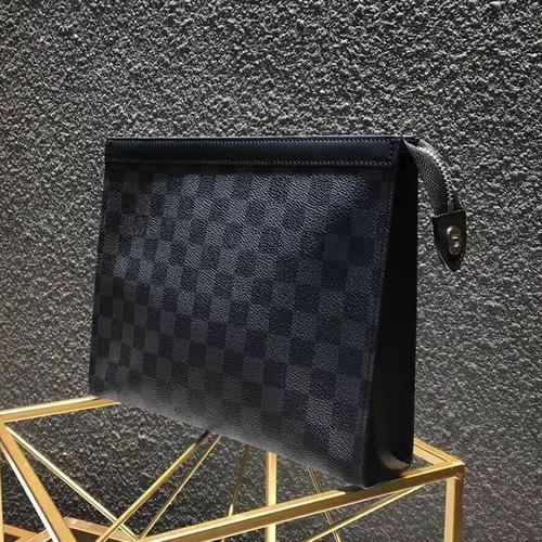 lv-v正品真皮男士包包男包手包2020新款潮黑格商务休闲手拿包大容