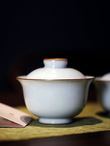 善窑厂李善明善窑厂制 开片可养汝窑 大容量大盖碗大茶碗高温汝瓷