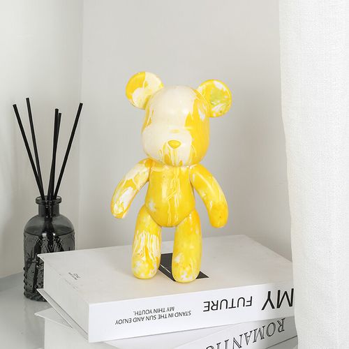礼物流体熊白胚摆件玩偶儿童美术涂鸦流体画熊diy 黄色 白色  材料包