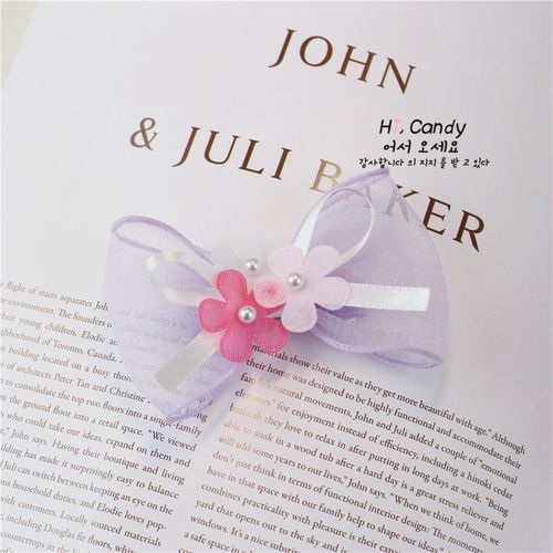 candy bowtie 手工 进口仙美花瓣薄纱蝴蝶结发夹儿童发饰头花