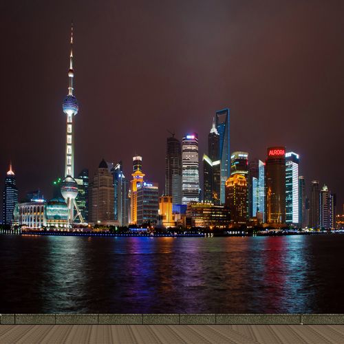 整幅东方明珠夜景高清直播背景布网红3d立体布拉宫